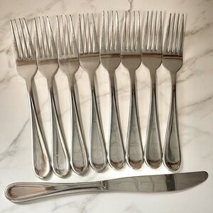 9 Cambridge Malibu Satin Dinner Forks Silver Fork and Knife Silverware Set